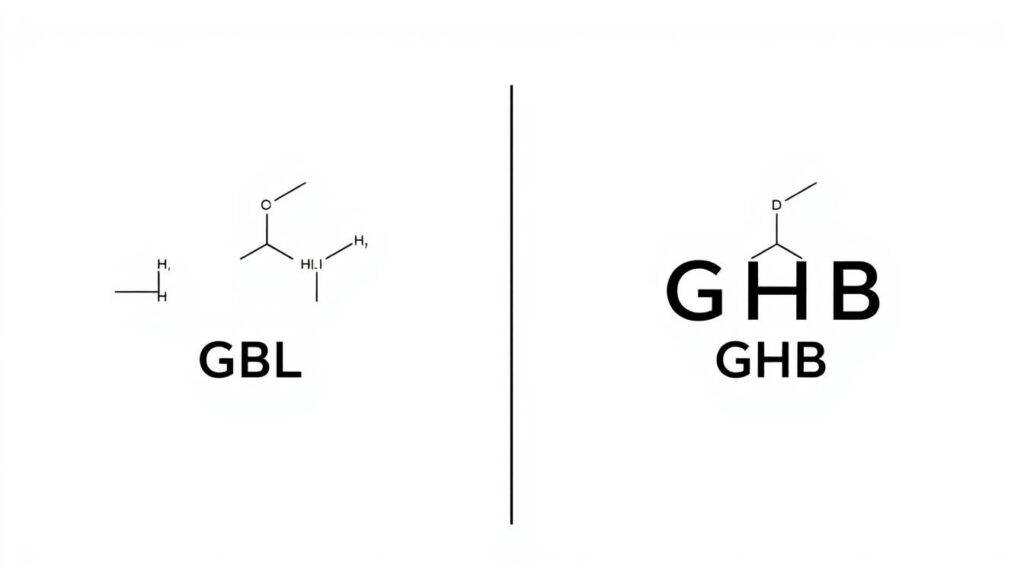 Vergleich der chemischen Strukturen von GBL und GHB Vergleich der chemischen Strukturen von GBL und GHB