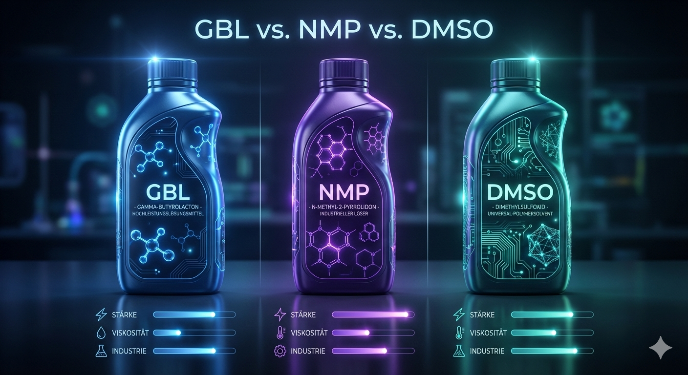 Sie sehen gerade GBL vs. NMP vs. DMSO – Vergleich der wichtigsten industriellen Lösungsmittel